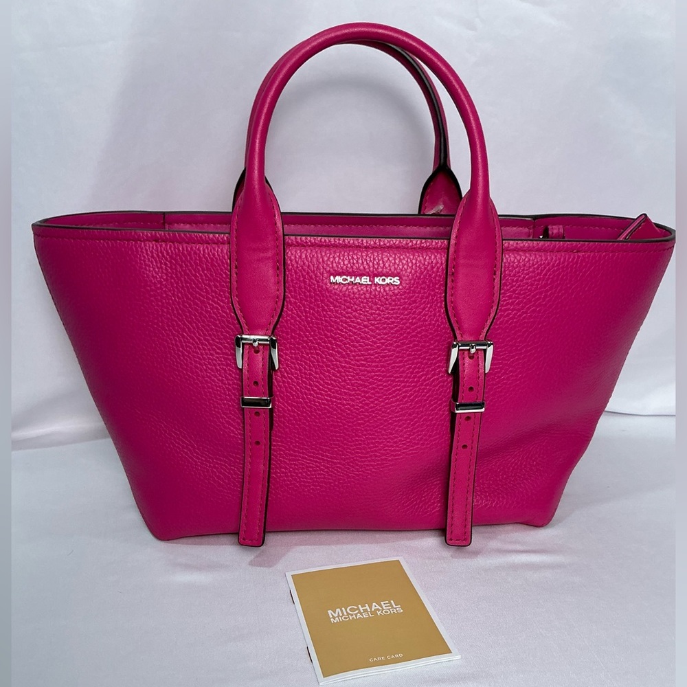 Michael Kors Wild Berry Fuchsia Medium Leather Satchel Bag NEW - Picture 9 of 12
